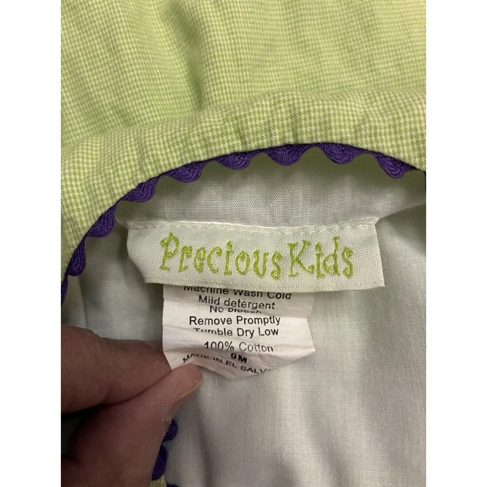 Precious Kids Little Girls Green And White Checked W/ A Jugglers Hat. Size 9 Mth